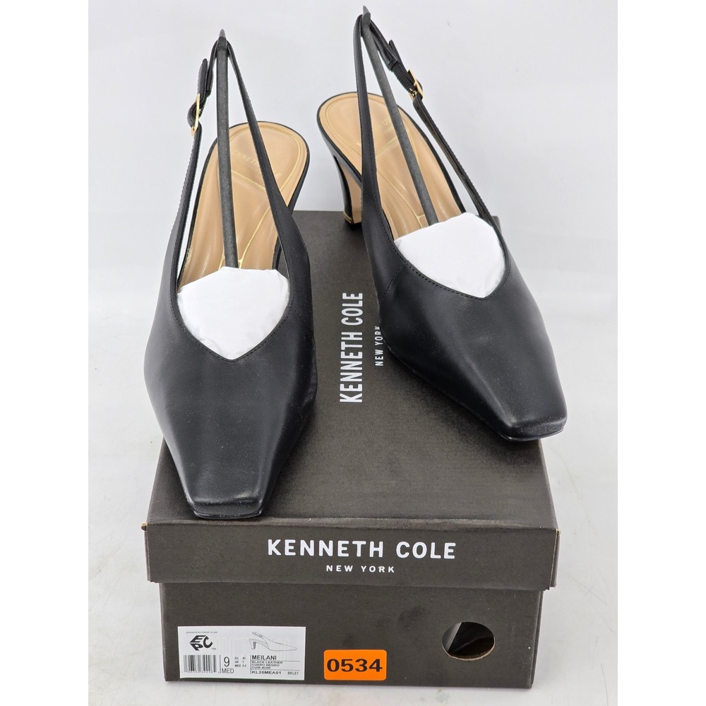 Kennethโ Cole Meilani Slingback Pumps Womens 9 Black Leather Square Toe -NEW